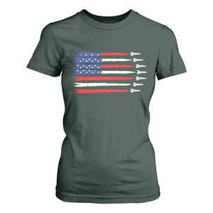 USA Flag Rocket T Shirt For Women Patriotic Space Red White Blue 4th of July TS10 Dark Forest Green Print Your Wear