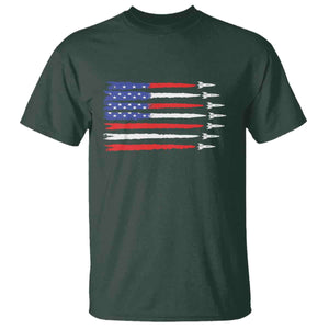 USA Flag Rocket T Shirt Patriotic Space Red White Blue 4th of July TS10 Dark Forest Green Print Your Wear