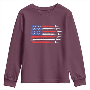 USA Flag Rocket Youth Sweatshirt Patriotic Space Red White Blue 4th of July TS10 Maroon Print Your Wear