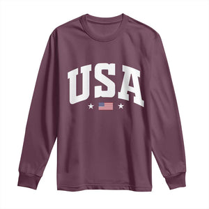 USA Long Sleeve Shirt American Flag Patriotic 4th of July TS10 Maroon Print Your Wear