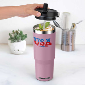 USA Patriotic Flip Straw Tumbler Red White Blue Stars TS02 One Size: 30 oz Light Pink Print Your Wear