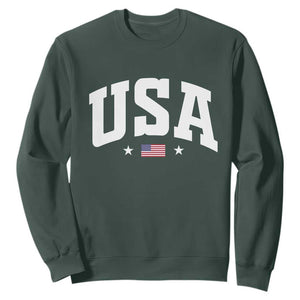 USA Sweatshirt American Flag Patriotic 4th of July TS10 Dark Forest Green Print Your Wear