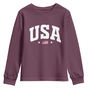 USA Youth Sweatshirt American Flag Patriotic 4th of July TS10 Maroon Print Your Wear