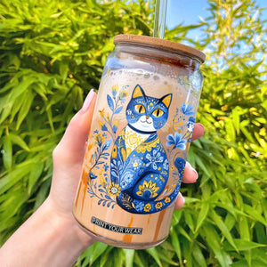 Ukraine Cat Floral Vintage Ukrainian Flag Glass Can TS10 Print Your Wear