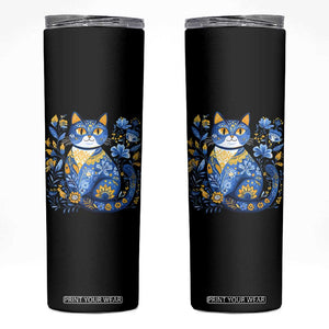 Ukraine Cat Floral Vintage Ukrainian Flag Skinny Tumbler TS10 Black Print Your Wear