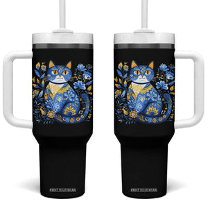 Ukraine Cat Floral Vintage Ukrainian Flag Tumbler With Handle TS10 One Size: 40 oz Black Print Your Wear