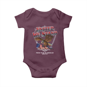 United We Stand Proud To Be An American Since 1776 Baby Onesie Patriotic USA Flag Eagle TS11 Maroon Print Your Wear