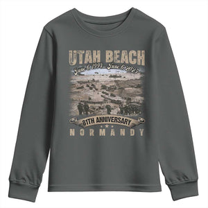 Utah Beach D Day 81 ST Anniversary Honor History Normandy WWII Youth Sweatshirt TS11 Dark Heather Print Your Wear