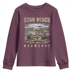 Utah Beach D Day 81 ST Anniversary Honor History Normandy WWII Youth Sweatshirt TS11 Maroon Print Your Wear