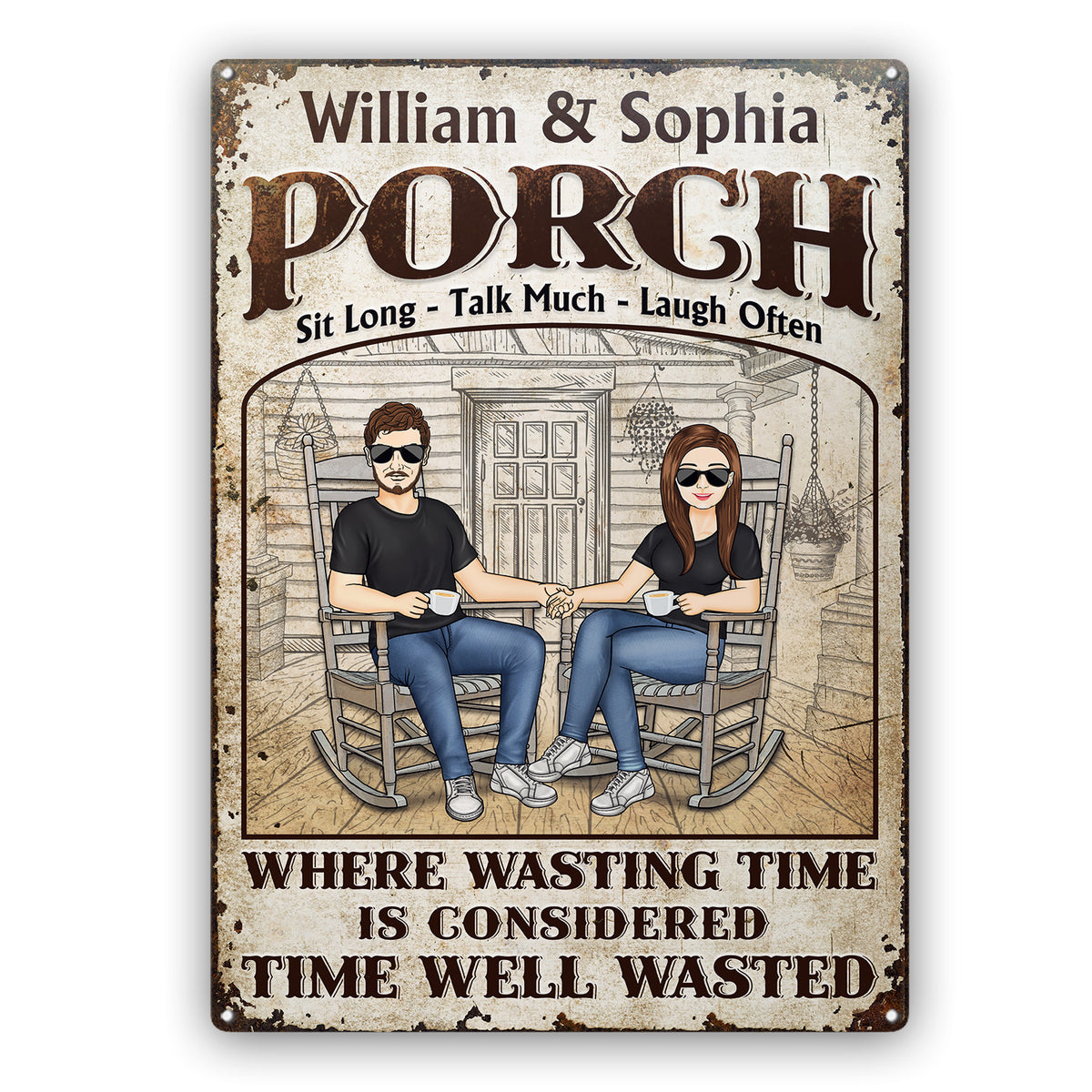 Personalized Family Metal Signs The Porch Time Well Wasted CTM Custom - Printyourwear