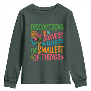 VBS 2025 Insects Adventure Youth Sweatshirt Discovering the Bigness of God in the Smallest of Things TS02 Dark Forest Green Print Your Wear