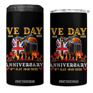 VE Day 80th Anniversary 4 in 1 Can Cooler Tumbler 2025 Celebration Union Flag WWII Remembrance TS02 One Size: 16 oz Black Print Your Wear