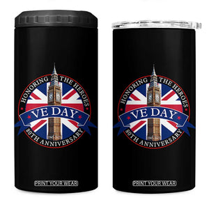 VE Day 80th Anniversary 4 in 1 Can Cooler Tumbler WWII Remembrance 2025 Celebrations London TS02 One Size: 16 oz Black Print Your Wear