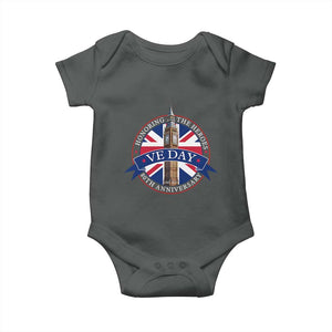 VE Day 80th Anniversary Baby Onesie WWII Remembrance 2025 Celebrations London TS02 Dark Heather Print Your Wear
