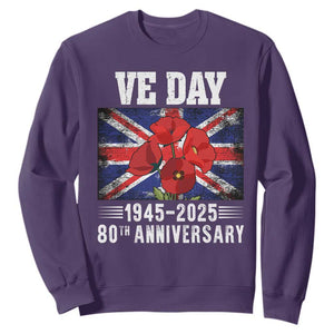 VE Day 80th Anniversary Sweatshirt 2025 Celebration Union Flag Poppies WWII Remembrance TS02 Purple Print Your Wear