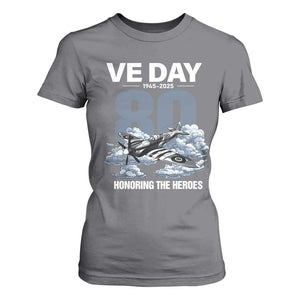 VE Day 80th Anniversary T Shirt For Women 2025 Celebration WWII Remembrance Retro TS02 Charcoal Print Your Wear