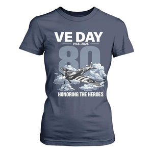 VE Day 80th Anniversary T Shirt For Women 2025 Celebration WWII Remembrance Retro TS02 Navy Print Your Wear
