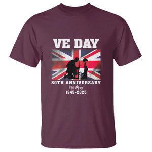 VE Day 80th Anniversary T Shirt Victory in Europe Union Flag WWII Remembrance TS02 Maroon Print Your Wear