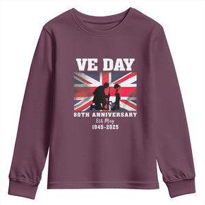 VE Day 80th Anniversary Youth Sweatshirt Victory in Europe Union Flag WWII Remembrance TS02 Maroon Print Your Wear