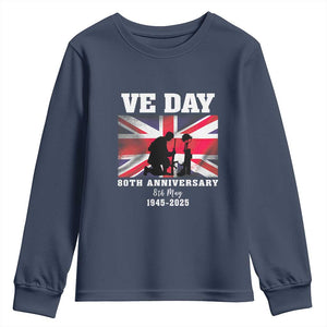 VE Day 80th Anniversary Youth Sweatshirt Victory in Europe Union Flag WWII Remembrance TS02 Navy Print Your Wear