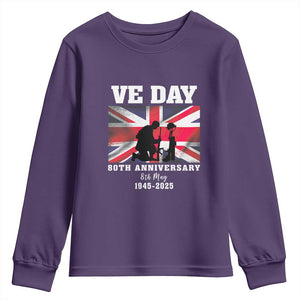 VE Day 80th Anniversary Youth Sweatshirt Victory in Europe Union Flag WWII Remembrance TS02 Purple Print Your Wear