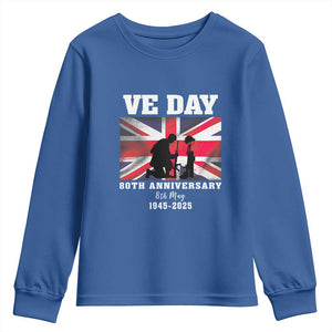 VE Day 80th Anniversary Youth Sweatshirt Victory in Europe Union Flag WWII Remembrance TS02 Royal Blue Print Your Wear