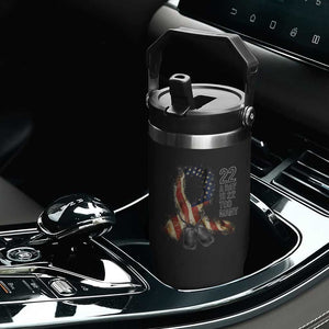 Veteran Suicide Awareness Flip Straw Tumbler 22 A Day Is 22 Too Many American Flag Ribbon TS02 Print Your Wear