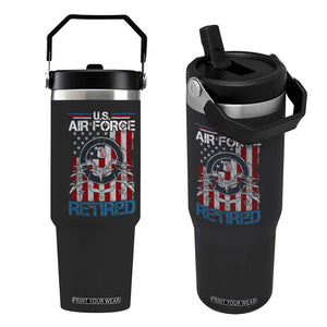 Veteran US Air Force Retired Flip Straw Tumbler Vintage American Flag TS11 One Size: 30 oz Black Print Your Wear