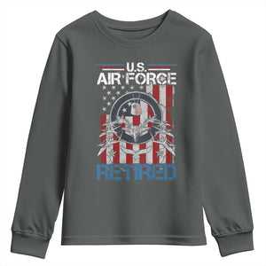 Veteran US Air Force Retired Youth Sweatshirt Vintage American Flag TS11 Dark Heather Print Your Wear