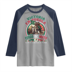 Victoria En Puebla Cinco De Mayo Raglan Shirt Battle of Puebla History Of Mexico TS11 Sport Gray Navy Print Your Wear