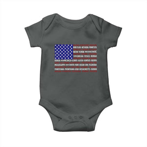 Vintage American Flag Baby Onesie With States 4th Of July TS10 Dark Heather Print Your Wear