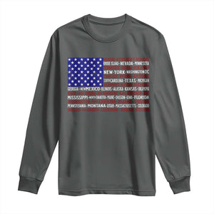 Vintage American Flag Long Sleeve Shirt With States 4th Of July TS10 Dark Heather Print Your Wear