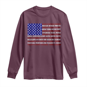 Vintage American Flag Long Sleeve Shirt With States 4th Of July TS10 Maroon Print Your Wear