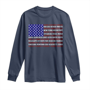 Vintage American Flag Long Sleeve Shirt With States 4th Of July TS10 Navy Print Your Wear