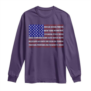 Vintage American Flag Long Sleeve Shirt With States 4th Of July TS10 Purple Print Your Wear
