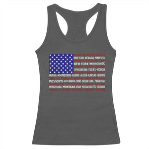 Vintage American Flag Racerback Tank Top With States 4th Of July TS10 Dark Heather Print Your Wear