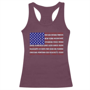 Vintage American Flag Racerback Tank Top With States 4th Of July TS10 Maroon Print Your Wear