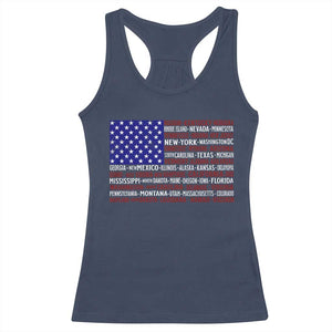 Vintage American Flag Racerback Tank Top With States 4th Of July TS10 Navy Print Your Wear
