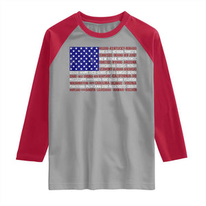 Vintage American Flag Raglan Shirt With States 4th Of July TS10 Sport Gray Red Print Your Wear
