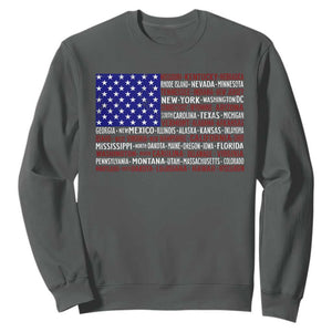 Vintage American Flag Sweatshirt With States 4th Of July TS10 Dark Heather Print Your Wear