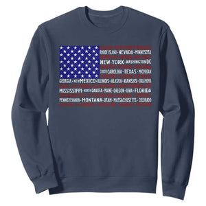 Vintage American Flag Sweatshirt With States 4th Of July TS10 Navy Print Your Wear