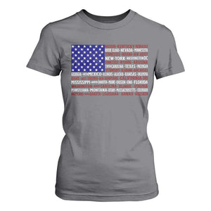 Vintage American Flag T Shirt For Women With States 4th Of July TS10 Charcoal Print Your Wear