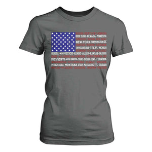 Vintage American Flag T Shirt For Women With States 4th Of July TS10 Dark Heather Print Your Wear