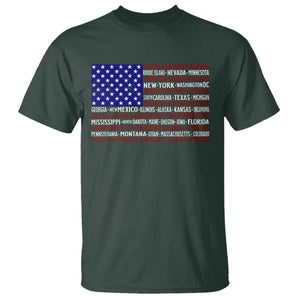 Vintage American Flag T Shirt With States 4th Of July TS10 Dark Forest Green Print Your Wear