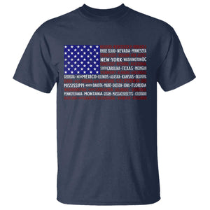 Vintage American Flag T Shirt With States 4th Of July TS10 Navy Print Your Wear