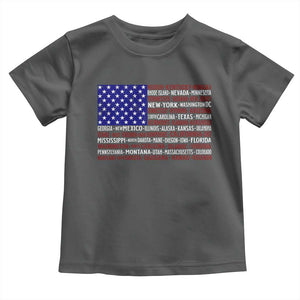 Vintage American Flag Toddler T Shirt With States 4th Of July TS10 Dark Heather Print Your Wear