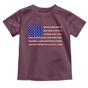 Vintage American Flag Toddler T Shirt With States 4th Of July TS10 Maroon Print Your Wear