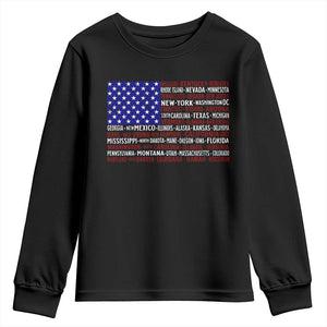 Vintage American Flag Youth Sweatshirt With States 4th Of July TS10 Black Print Your Wear