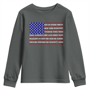 Vintage American Flag Youth Sweatshirt With States 4th Of July TS10 Dark Heather Print Your Wear