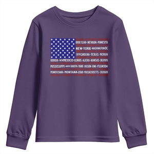Vintage American Flag Youth Sweatshirt With States 4th Of July TS10 Purple Print Your Wear